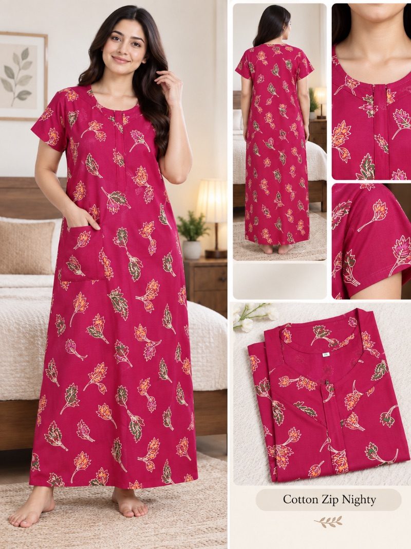 100% Cotton Zip Nighty - Rani