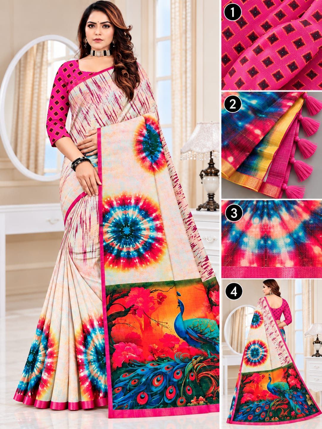 Komal Classic Saree - Rani Pink