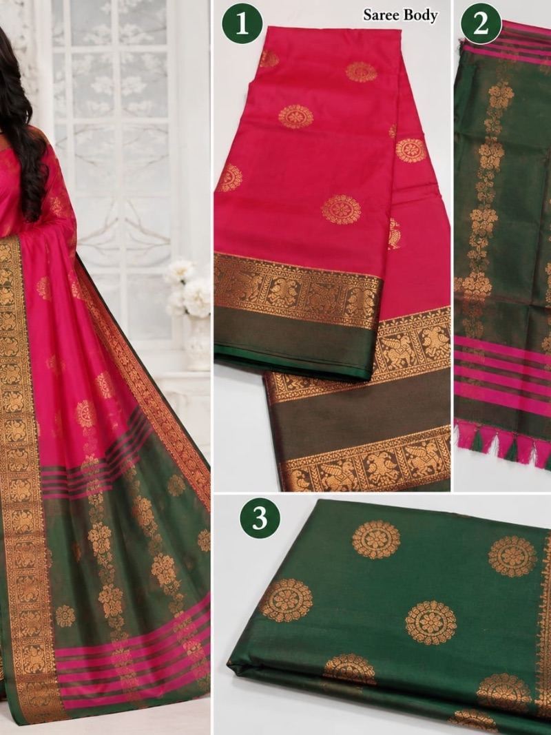 Soft Silk Pattu Saree - Rani Red