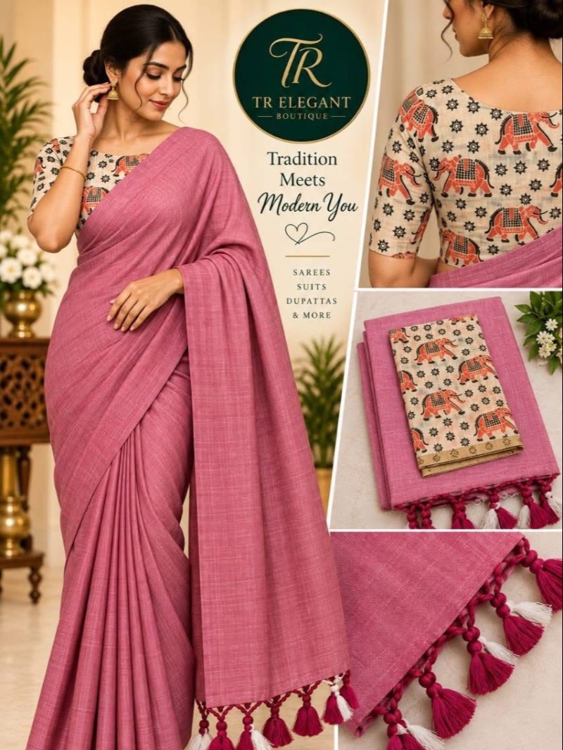 Online trending  Khadi Cotton Saree - Rose