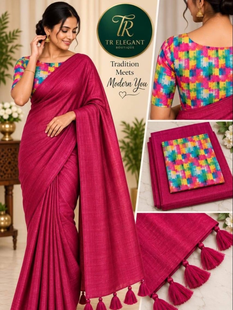 Fancy Mix Party Saree - Rose Red