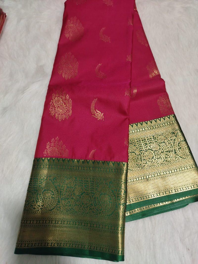 Premium Semi Kanchipuram silk - Ruby Red