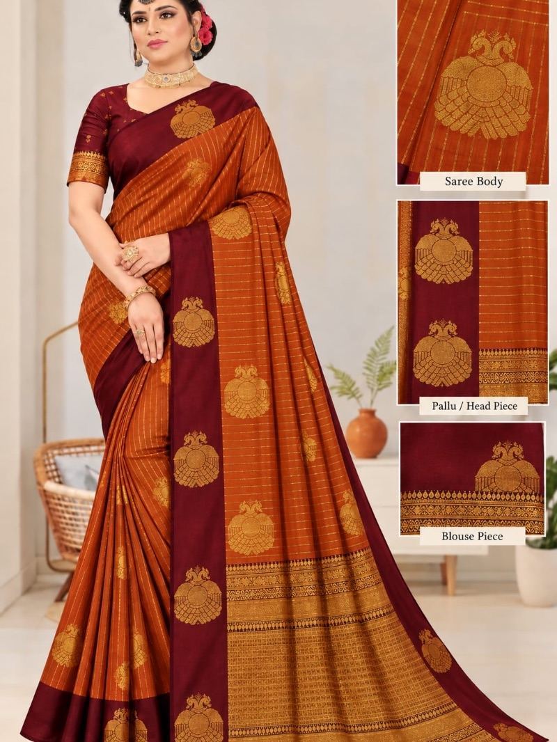 Vaira Oosi Saree - Rust Red