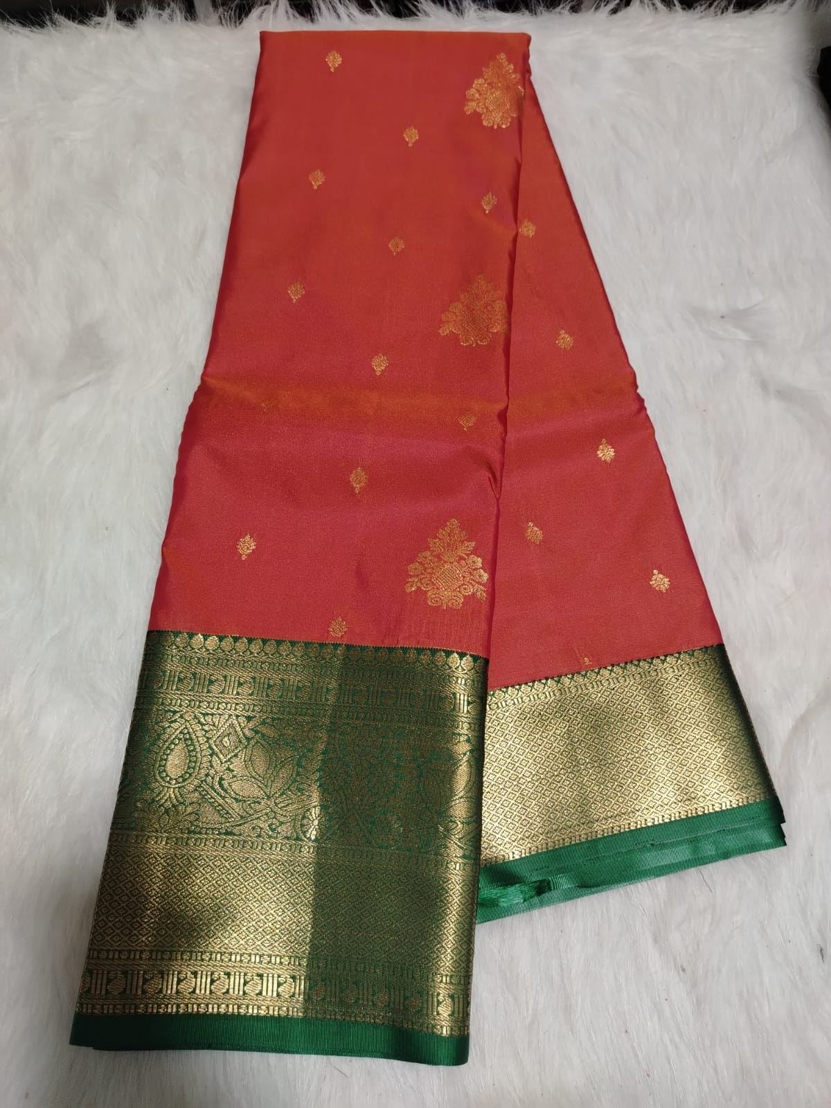 Premium Semi Kanchipuram silk - Rust Red