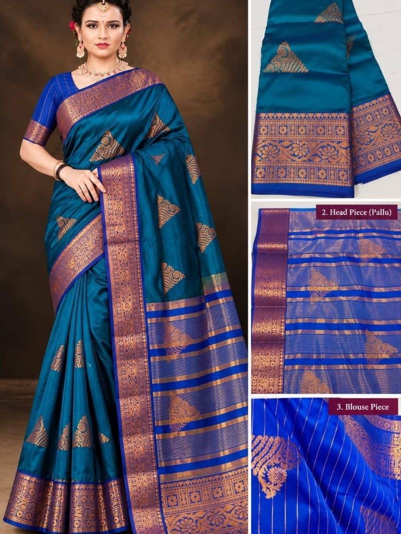 Elegant Pattu Saree - Steel Blue