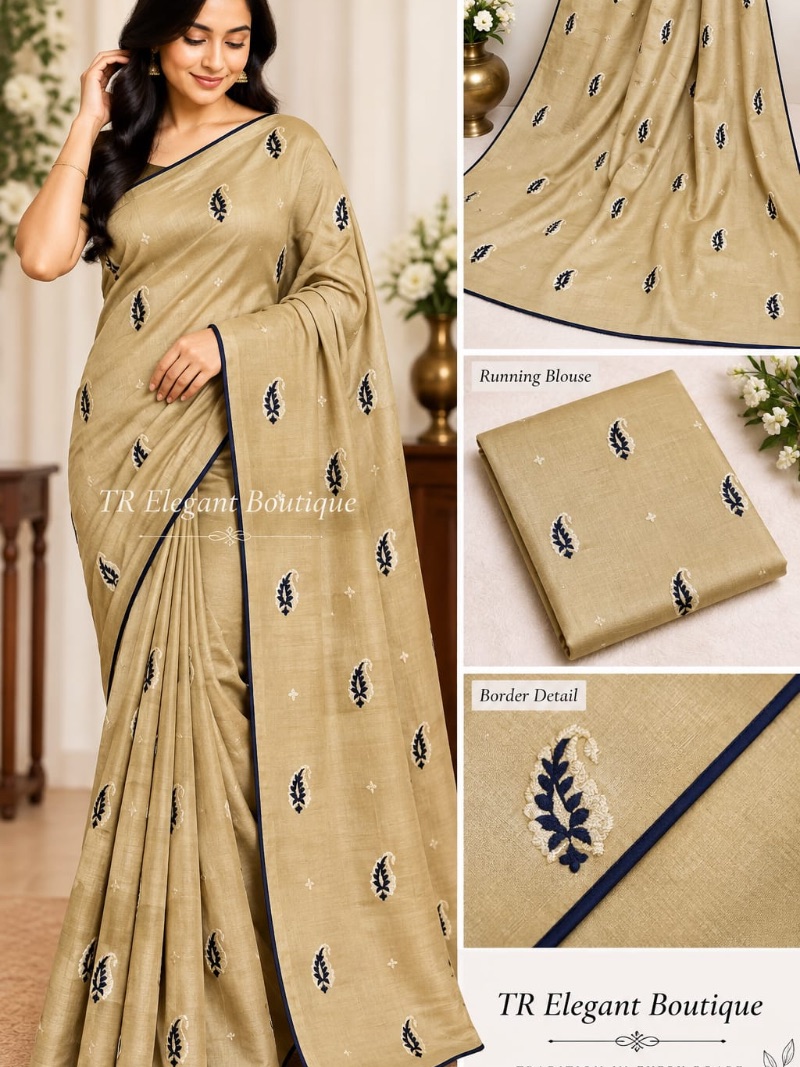 Elegant Chiffon Embroidery Saree -     Royal Leaf