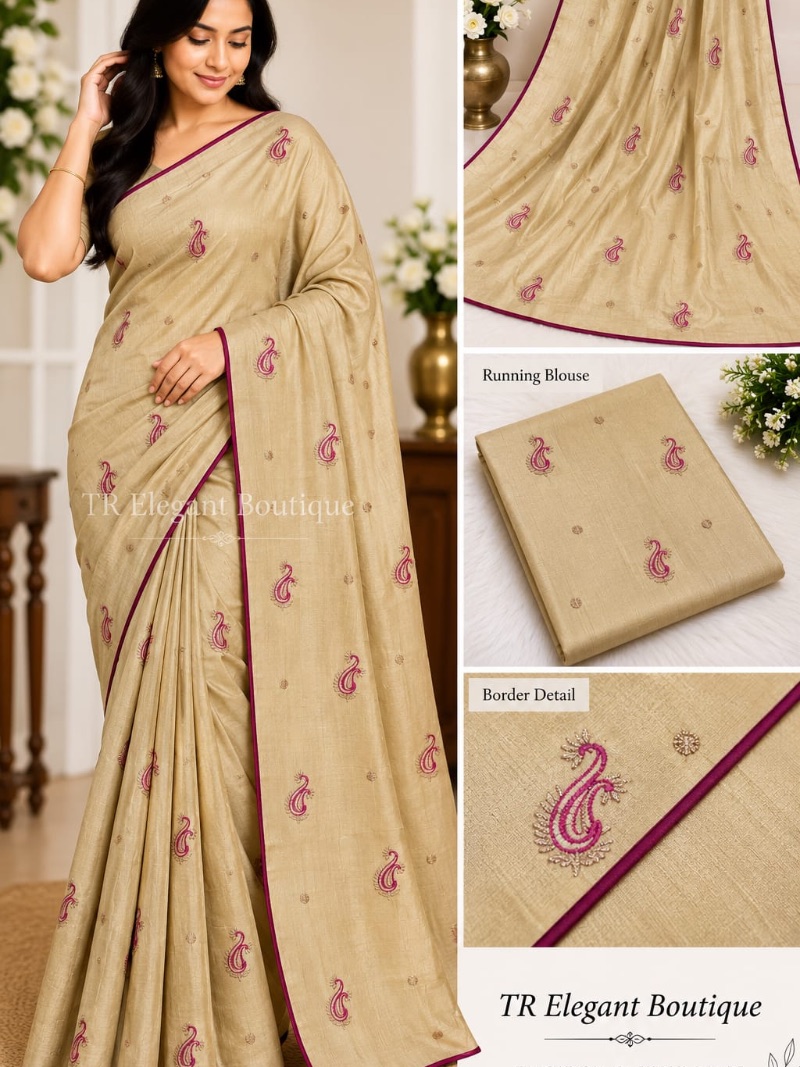 Elegant Chiffon Embroidery Saree -         Paisley