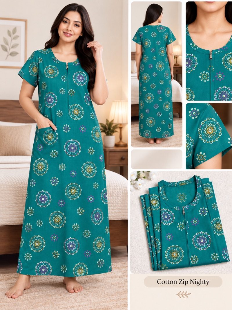 100% Cotton Zip Nighty - Teal