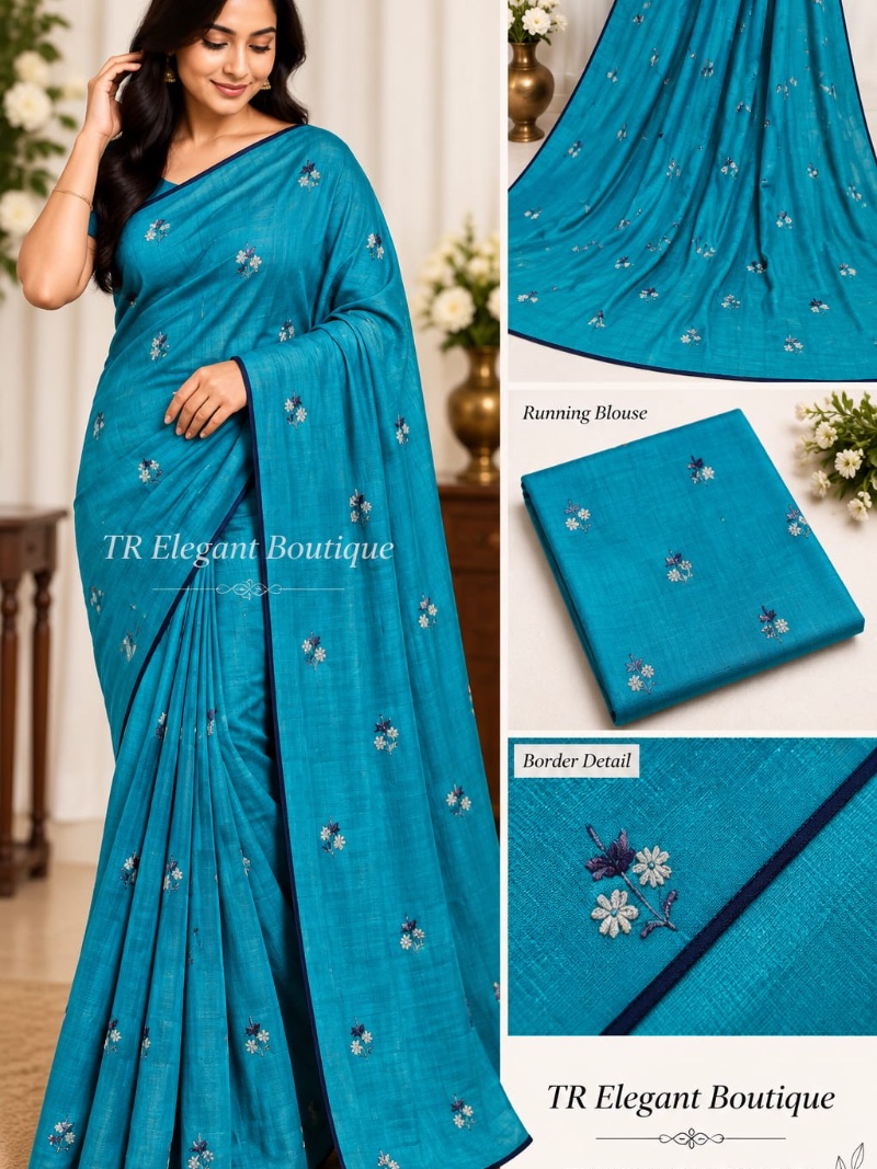 Elegant Chiffon Embroidery Saree -     Floral
