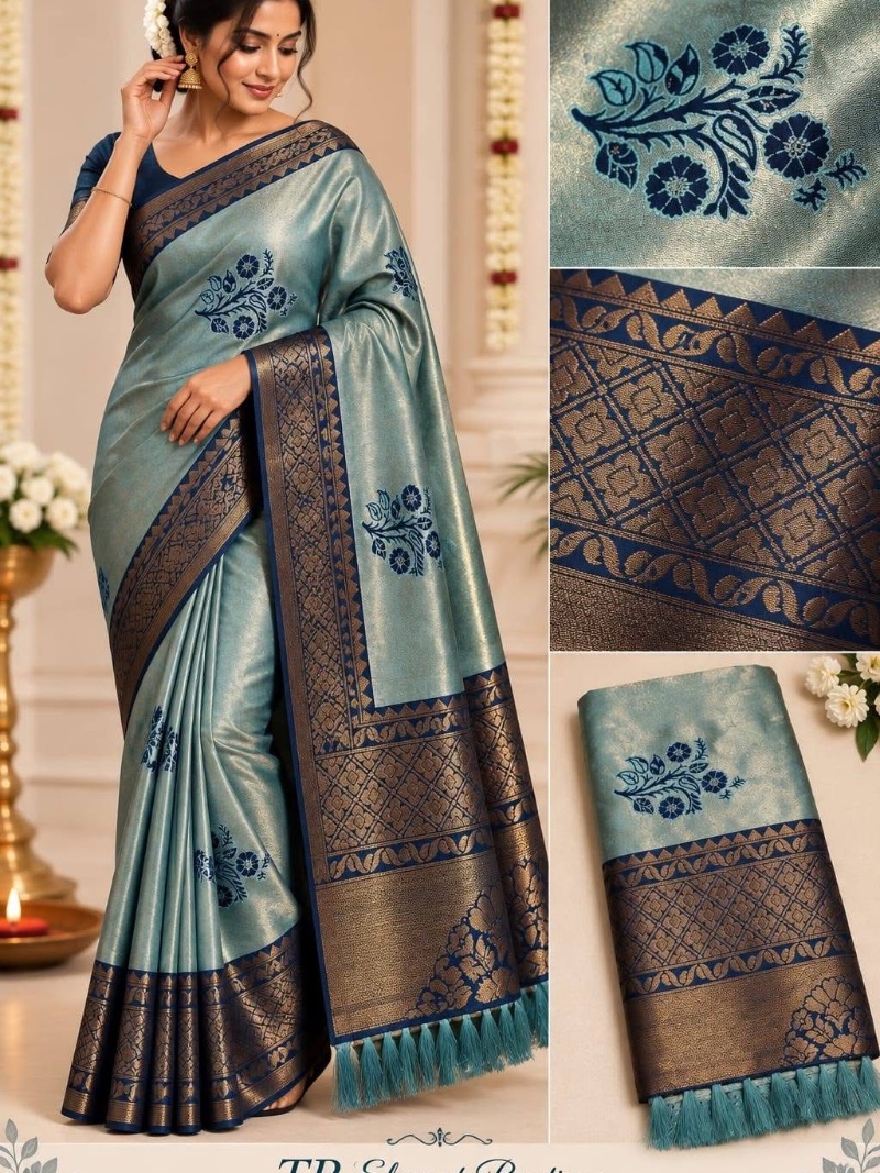 Elegant Copper Border Saree With Tassels