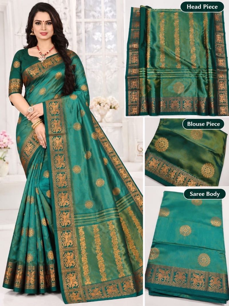 Soft Silk Pattu Saree - Teal Green