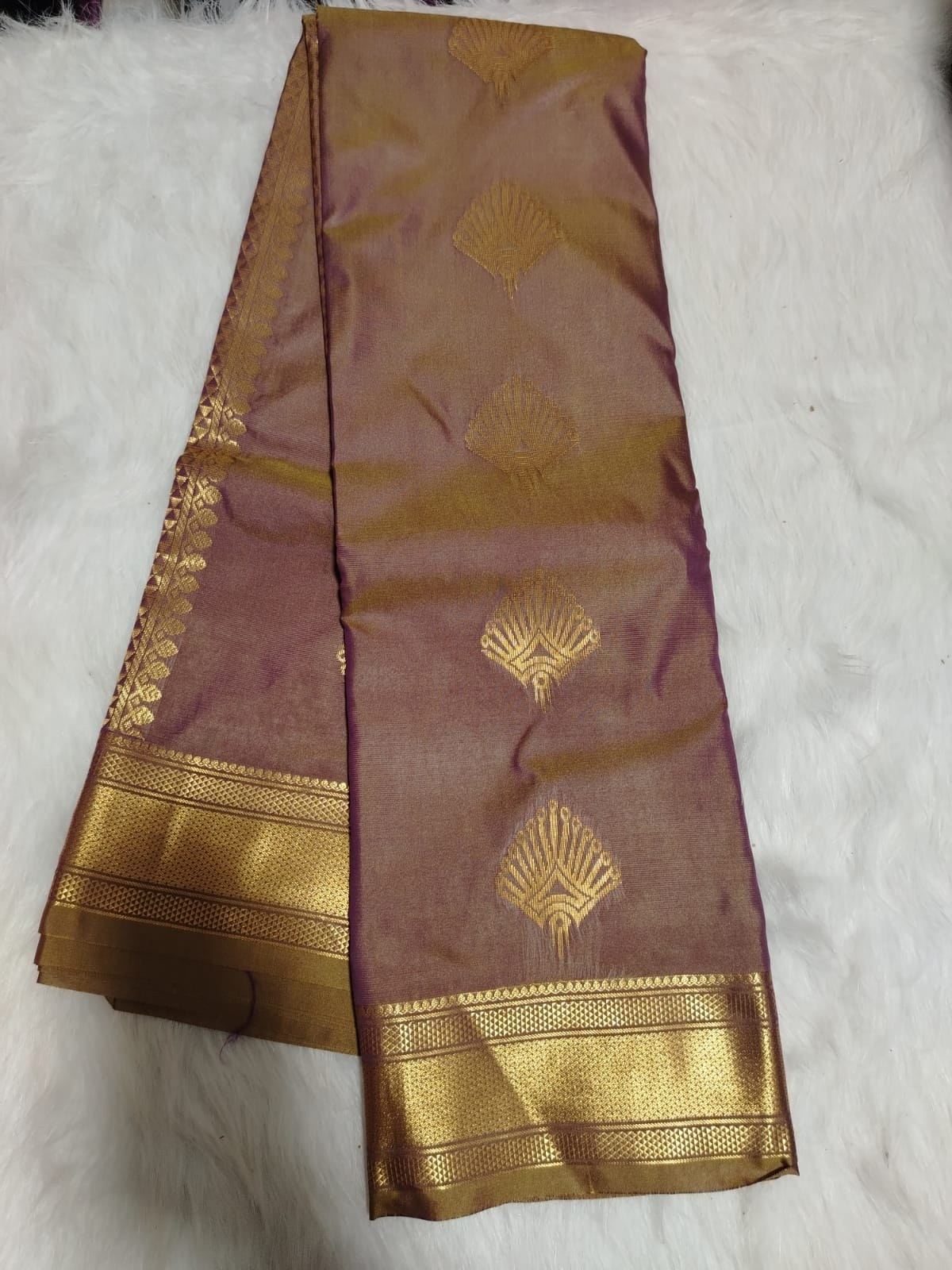 Premium Semi Kanchipuram silk pattu saree simple butta collection - Toffee