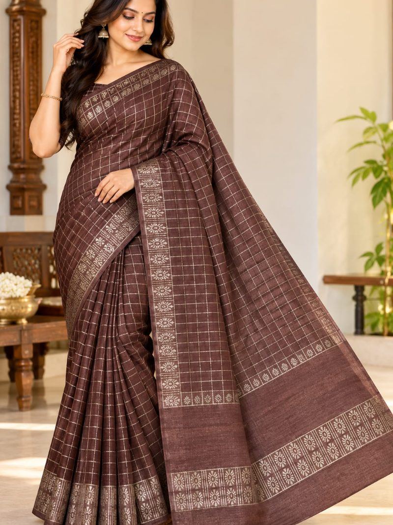 Real Choice Saree - Walnut Brown