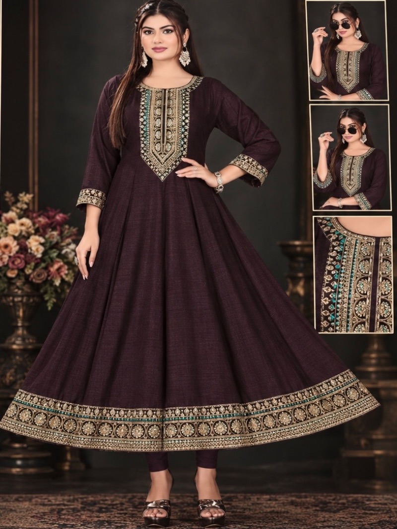 Vichtra Embroidered Long Anarkali Top