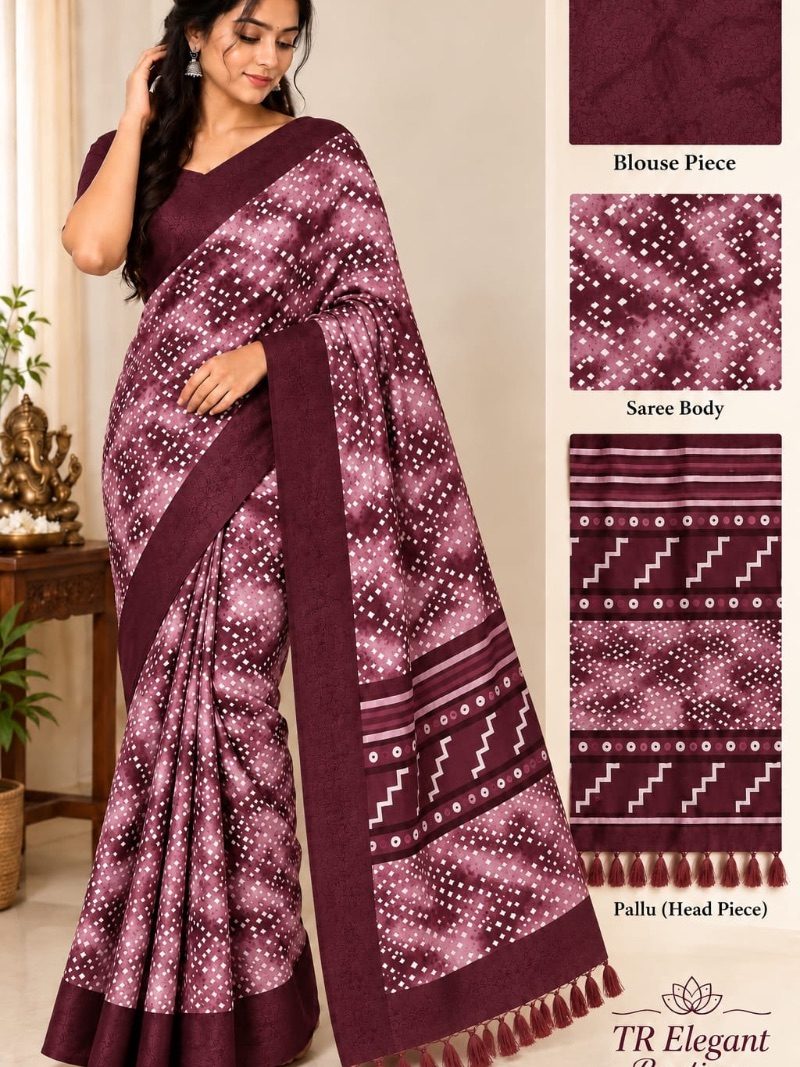 OFFICE WEAR SAREES WITH TASSELS - Wine