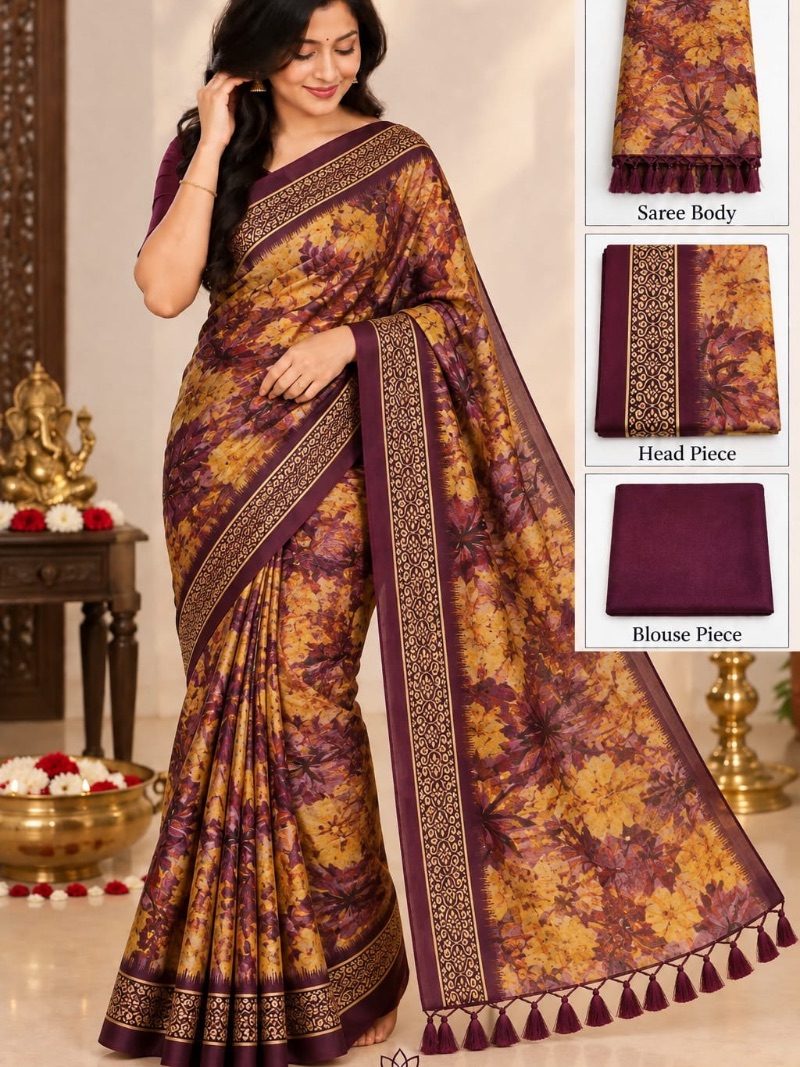 OFFICE WEAR SAREES WITH TASSELS - Wine